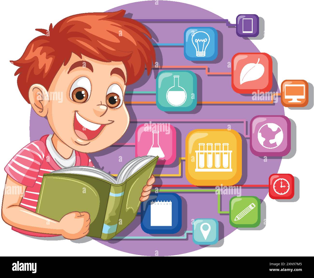 Boy reading book with science icons around Stock Vector Image & Art - Alamy