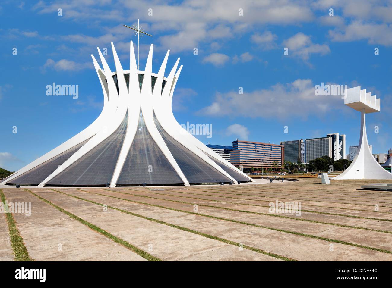 Roman Cathedral of Brasilia or Metropolitan Cathedral and Bell Tower, designed by Oscar Niemeyer, Brasília, World Heritage Site, Brasilia, Federal dis Stock Photo