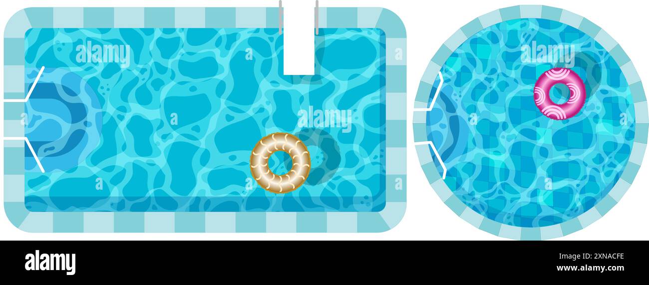 Realistic swimming pool bottom with blue water waves texture. Summer aqua surface with caustics ripples. Spa pool top view vector background Stock Vector