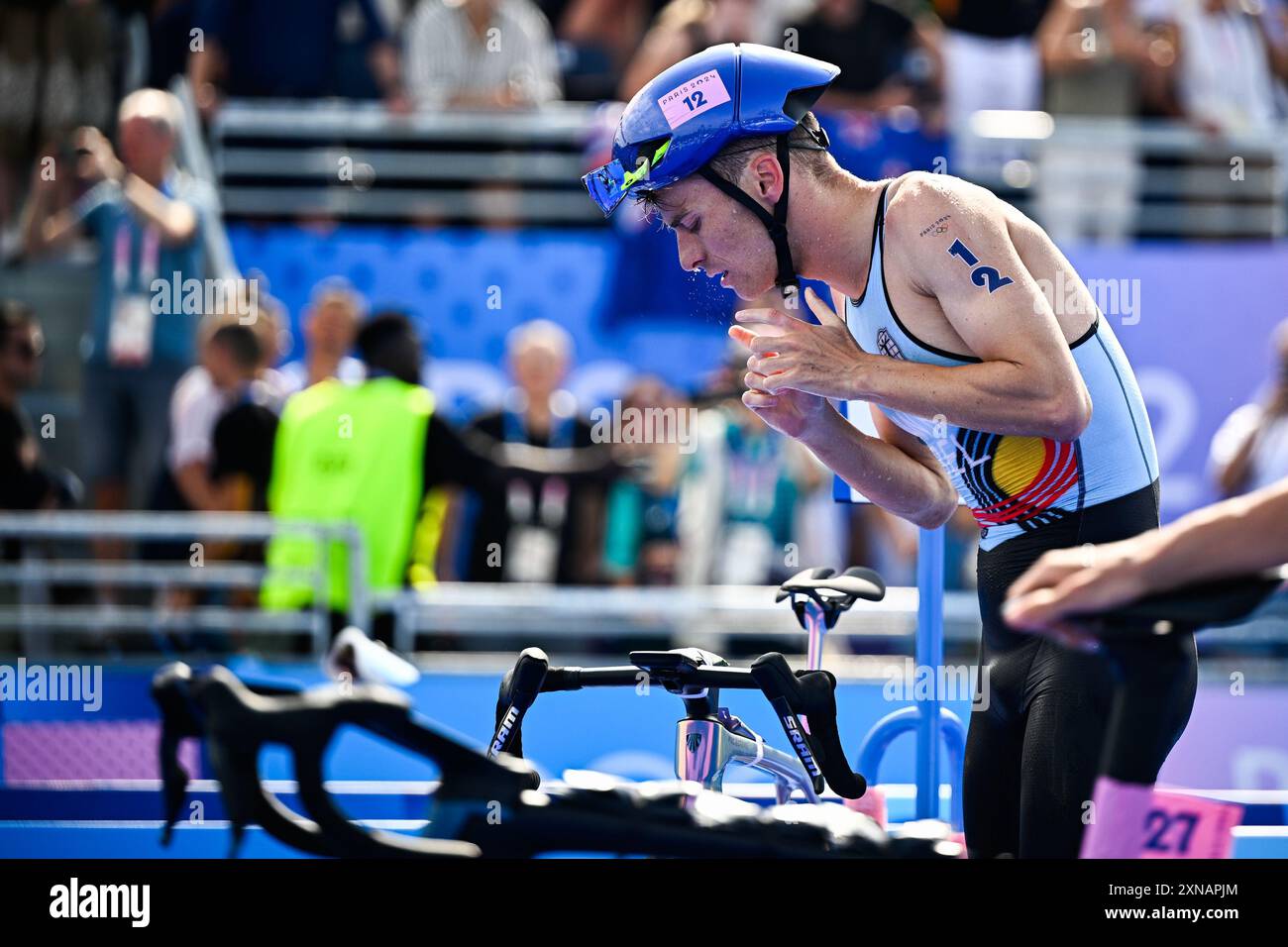 Paris, France. 31st July, 2024. Belgian Marten Van Riel pictured in ...