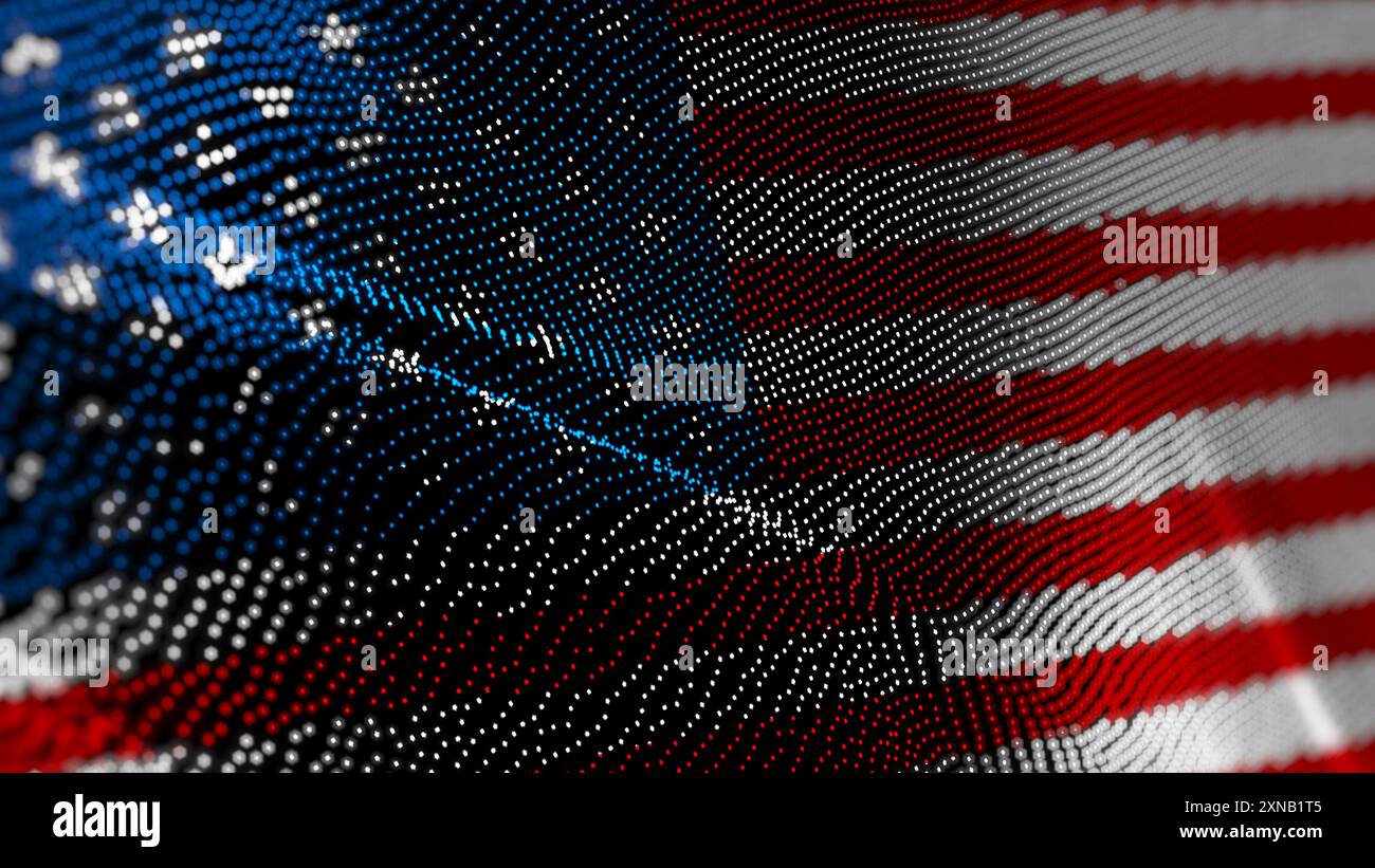 USA digital technology flag cyber background. United States banner cyberattack and espionage concept illustration. Stock Photo