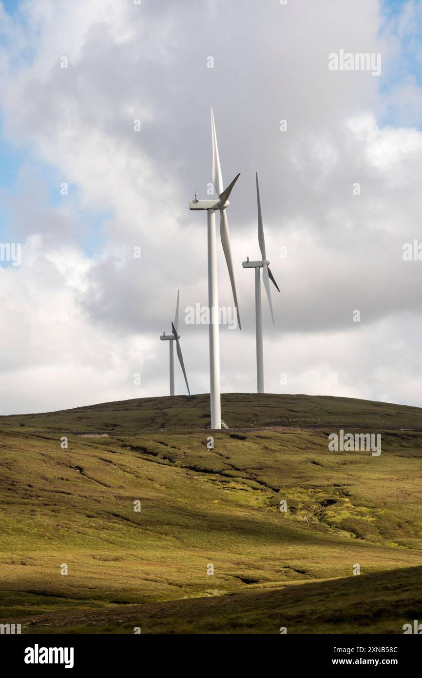 Wind turbines of the Viking wind farm near Voe on Shetland Mainland. Stock Photo