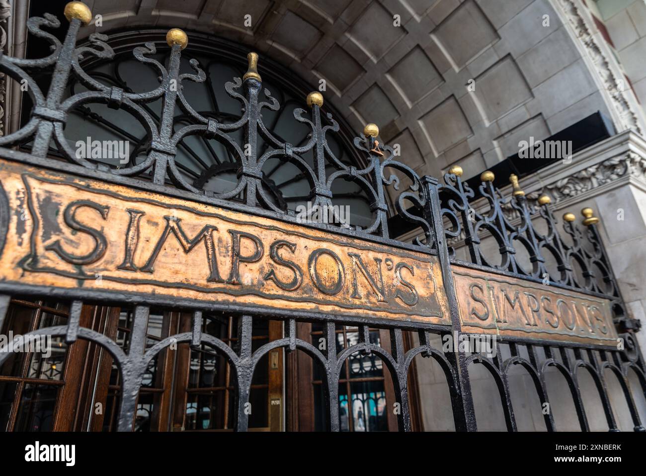 Simpson's in the Strand restaurant, attached to the Savoy Hotel. Historic main dining room entrance. Classic British club. Closed since Covid Stock Photo