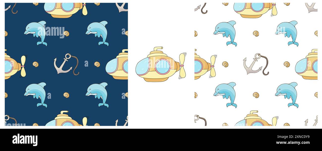 Anchor. Set Creative marine seamless pattern. Pattern in hand draw style, created for fabrics, etc Stock Vector