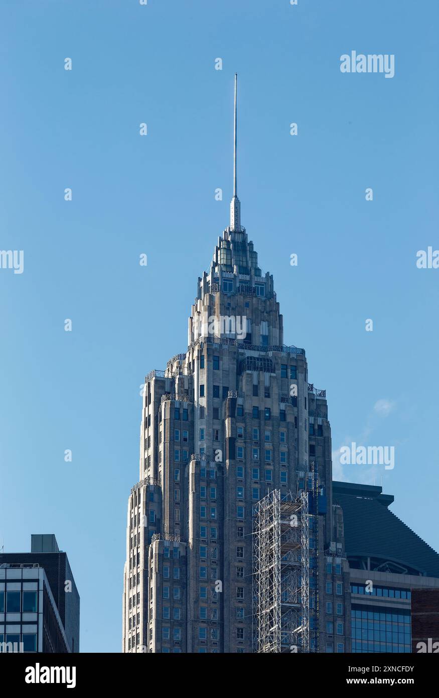 70 Pine Street’s needle spire is a Financial District landmark, Cities Service Building. The Art Deco skyscraper is now a hotel/apartment building. Stock Photo
