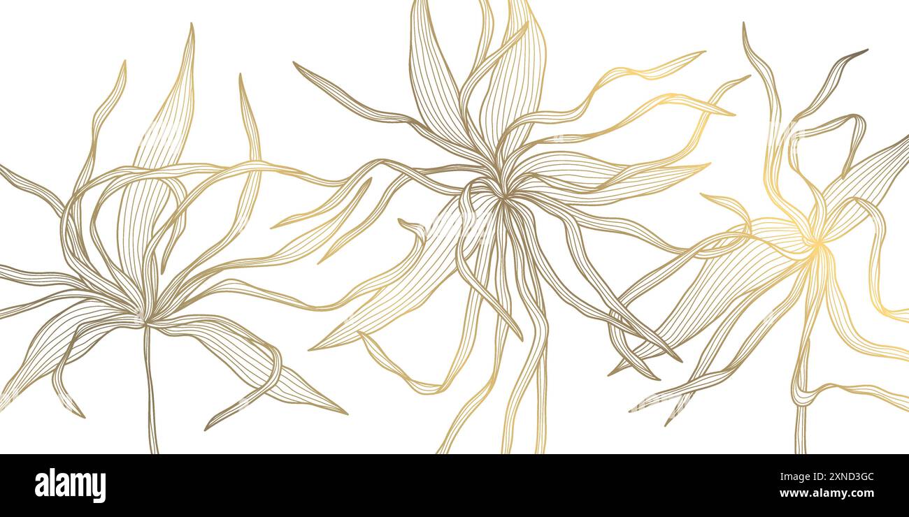 Vector gold on white line luxury flowers illustration. Wedding elegant ...