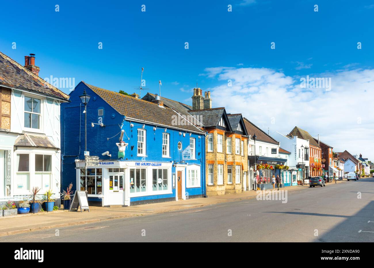 Aldeburgh, High Street, Suffolk. early July morning, Popular East of England Seaside Resort. Stock Photo