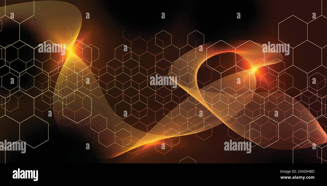 Gradient wavy lines background with hexagonal lines. Vector ...