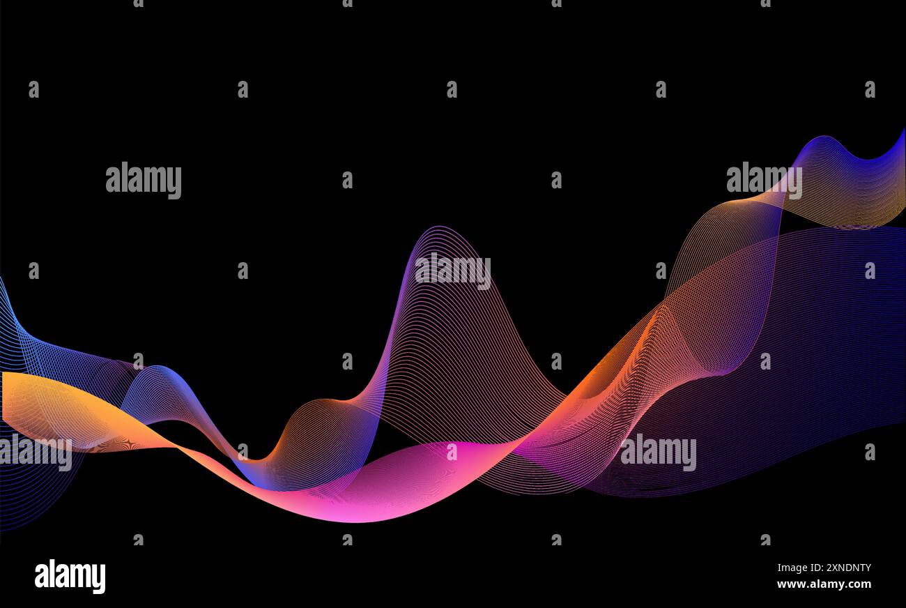 Abstract colorful wave lines on black background, concept of movement ...