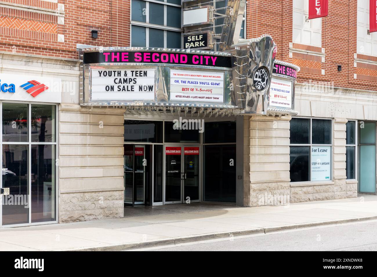 The Second City is a improvisational comedy troupe founded in 1959 and was the starting point for many award-winning stars. Stock Photo