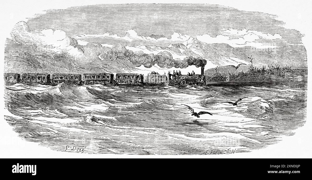 Steam train arriving in Barcelona, Catalonia. Journey to Spain, 1862 by ...