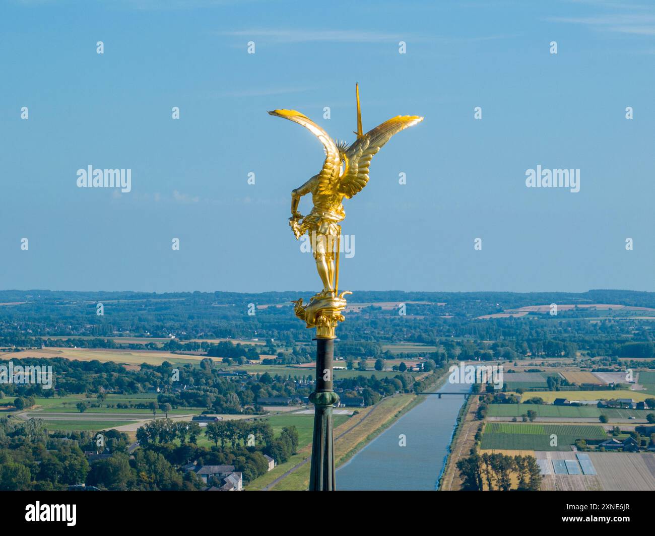 Aerial view of the Statue of Saint Michel and the dragon, Spire of Mont ...