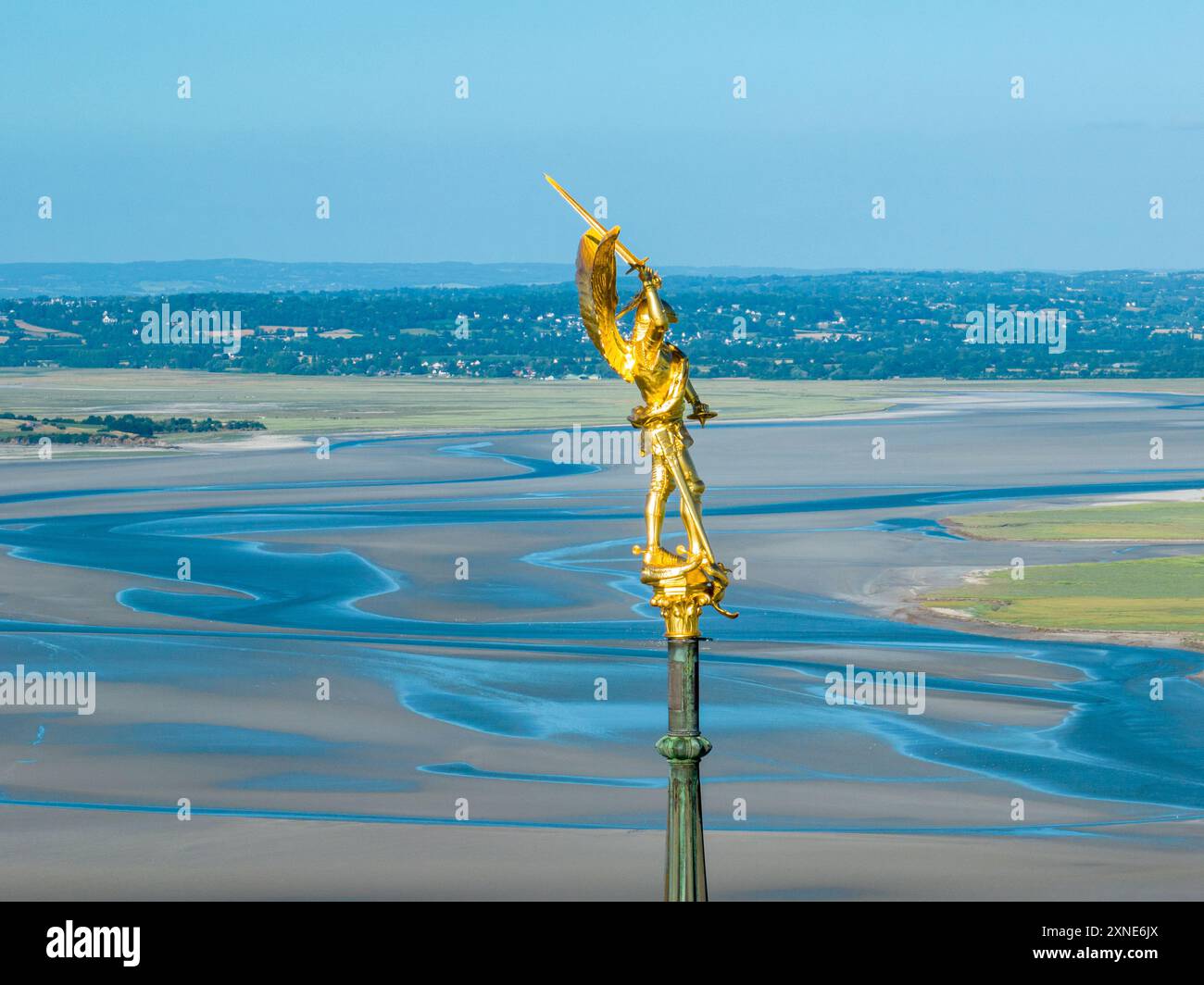 Aerial view of the Statue of Saint Michel and the dragon, Spire of Mont ...