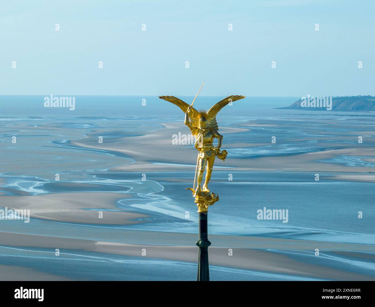 Aerial view of the Statue of Saint Michel and the dragon, Spire of Mont ...