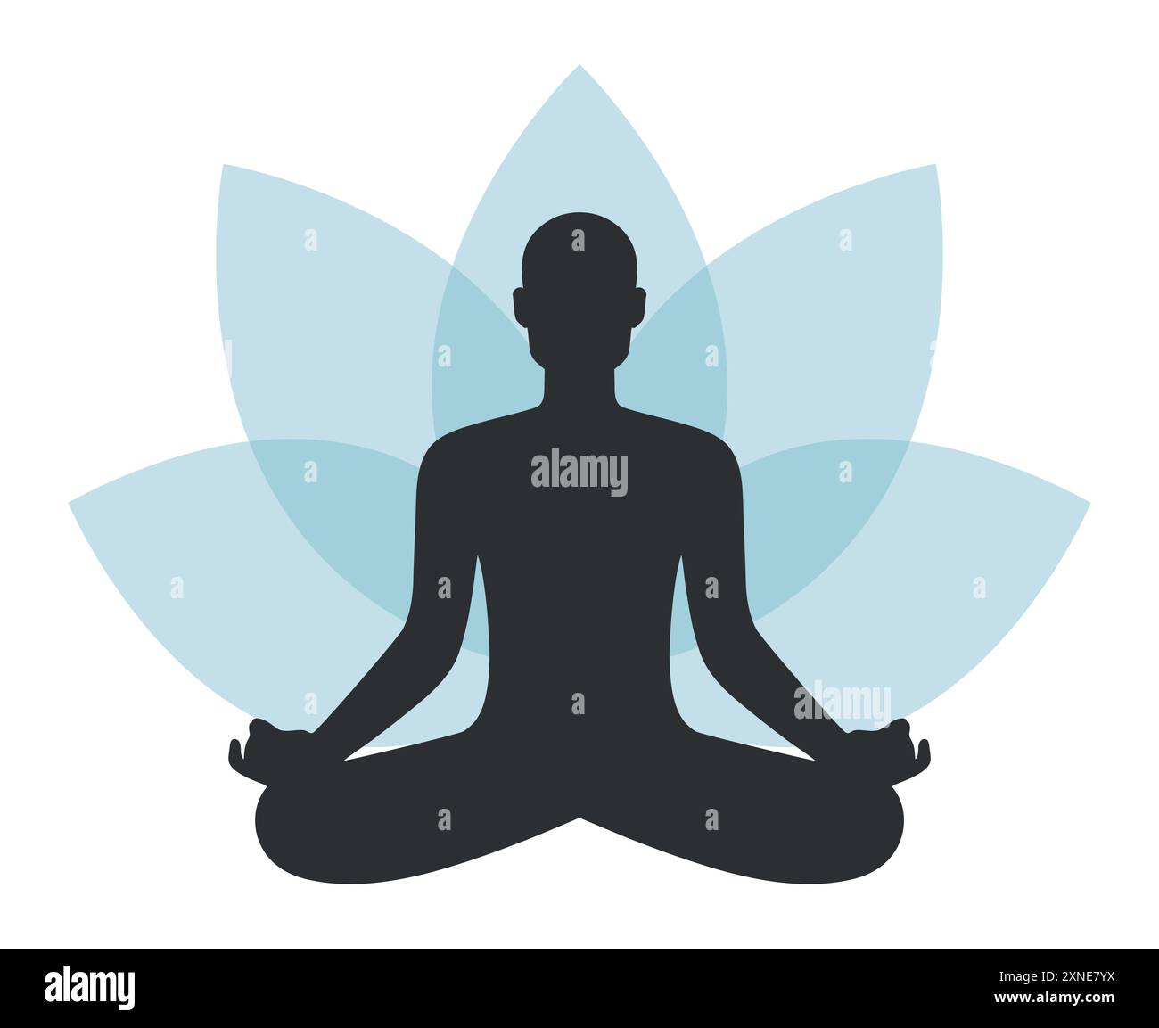 Silhouette of abstract bald man sitting in lotus pose on lotus flower ...