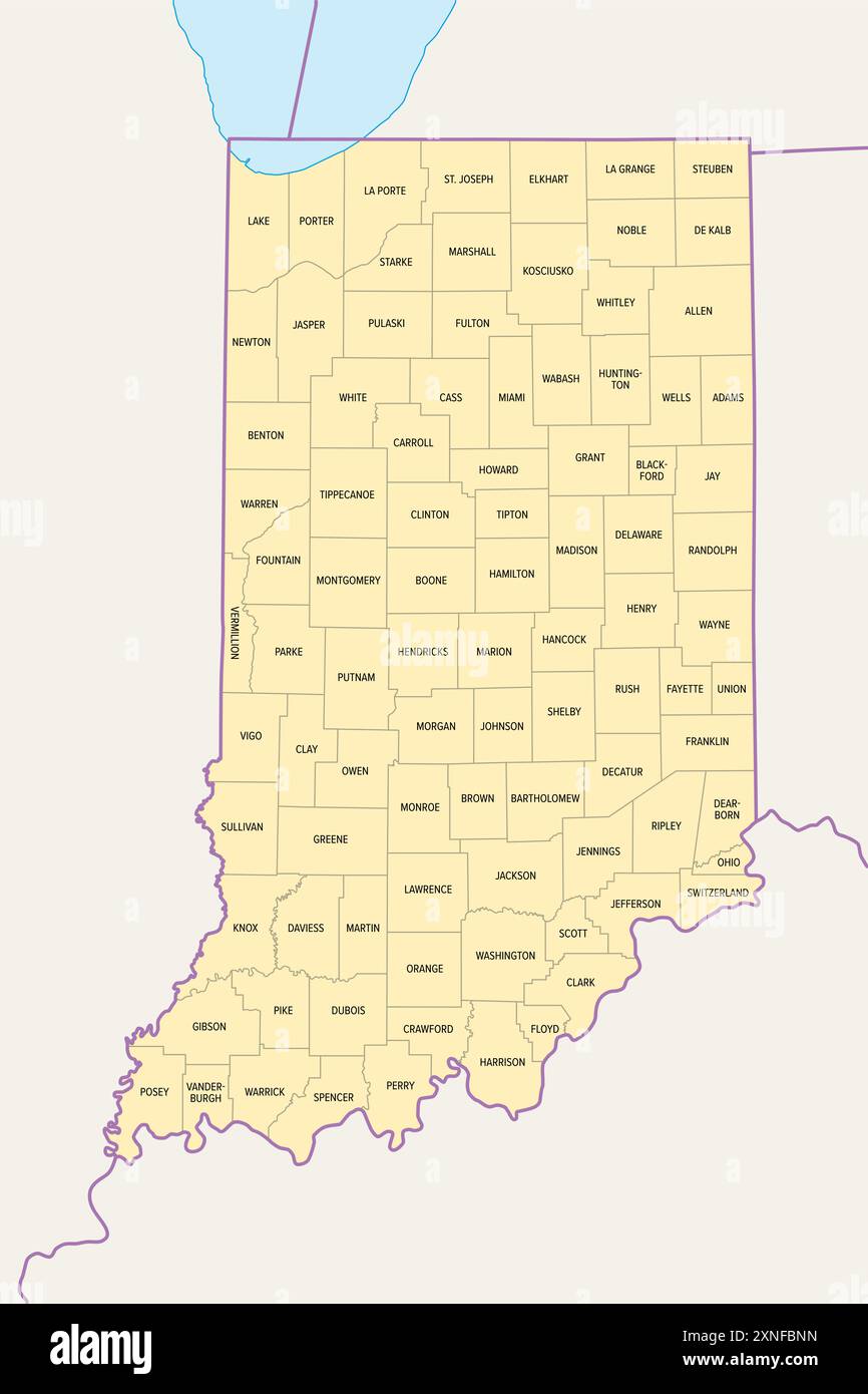 Indiana counties political map - Indiana Counties Political Map State In The Midwestern Region Of The United States Subdivided Into 92 Counties Nicknamed The Hoosier State 2XNFBNN 