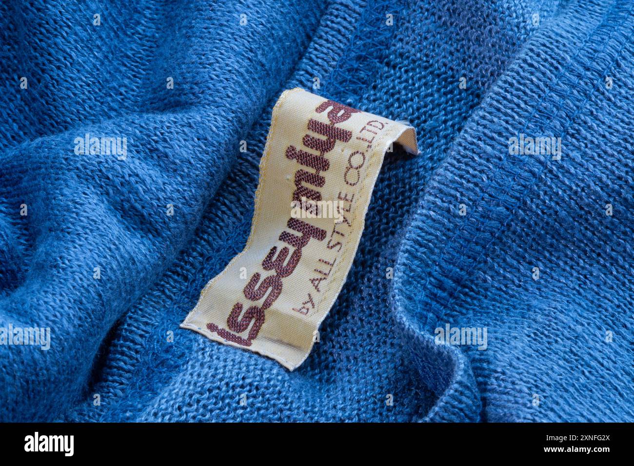 Close up of vintage Issey Miyake clothing label, 1980s Stock Photo 