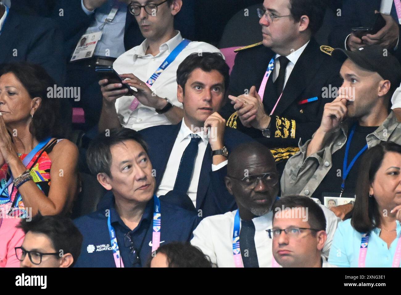 Nanterre, France. 31st July, 2024. Gabriel Attal ( French Prime Minister ), Swimming, Men's 200m Butterfly Final during the Olympic Games Paris 2024 on 31 July 2024 at Paris La Defense Arena in Nanterre, France - Photo Federico Pestellini/Panoramic/DPPI Media Credit: DPPI Media/Alamy Live News Stock Photo