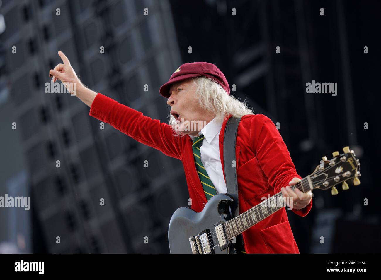 Angus Young, lead guitarist of the Australian rock band AC/DC, performs ...