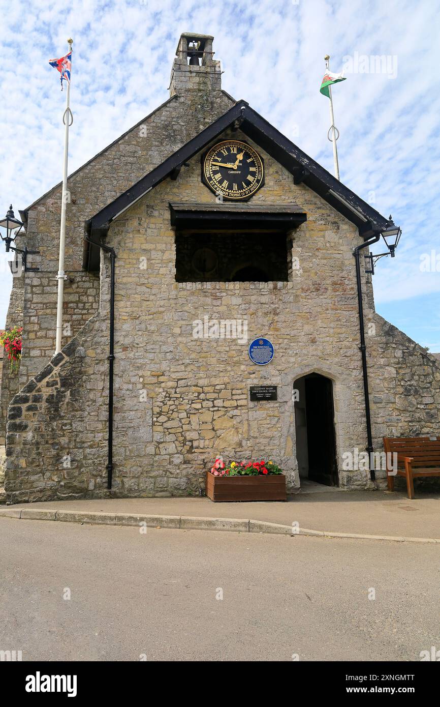 The historic  town Hall and clock, Llantwit Major, Vale of Glamorgan, South Wales. Taken July 2024. Summer Stock Photo