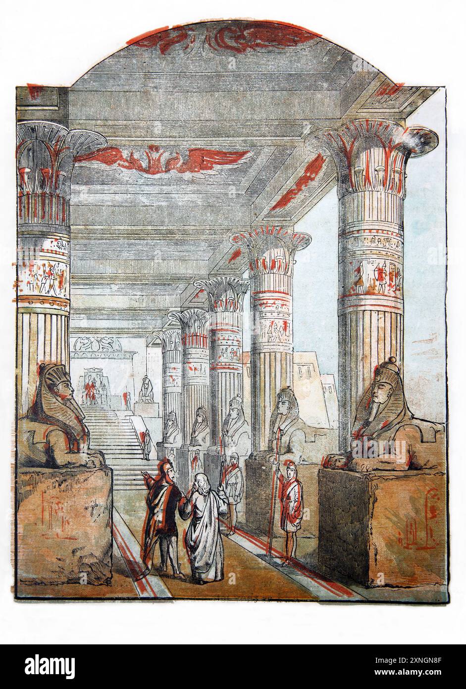 Illustration of Joseph bringing his Father Jacob to meet the Pharaoh from HIstory of Joseph an Indestructible and Washable 19th Century Book in Oil Co Stock Photo