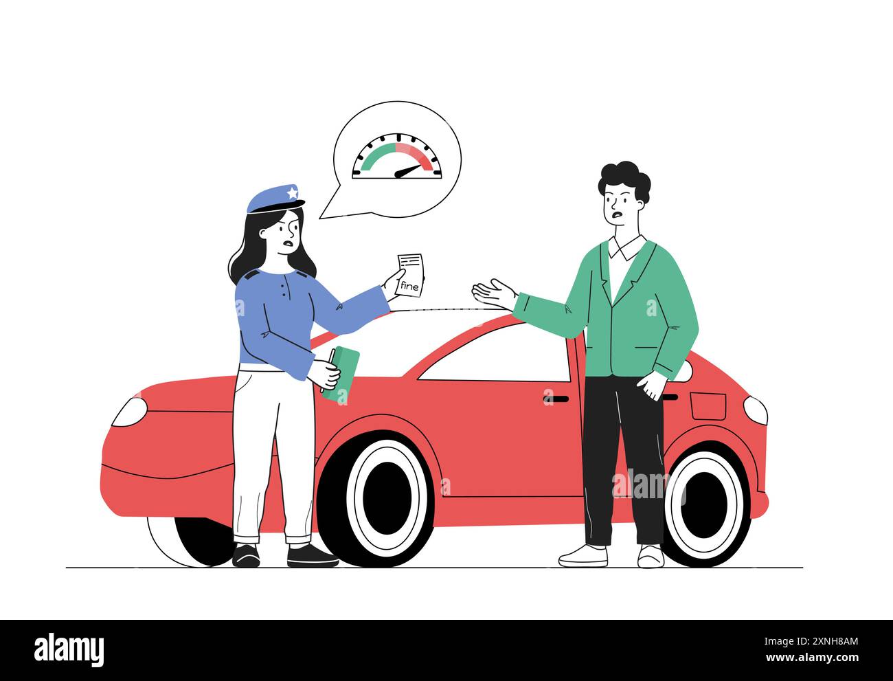 Fine for speeding. Policewoman issues fine to man. Driver was speeding ...