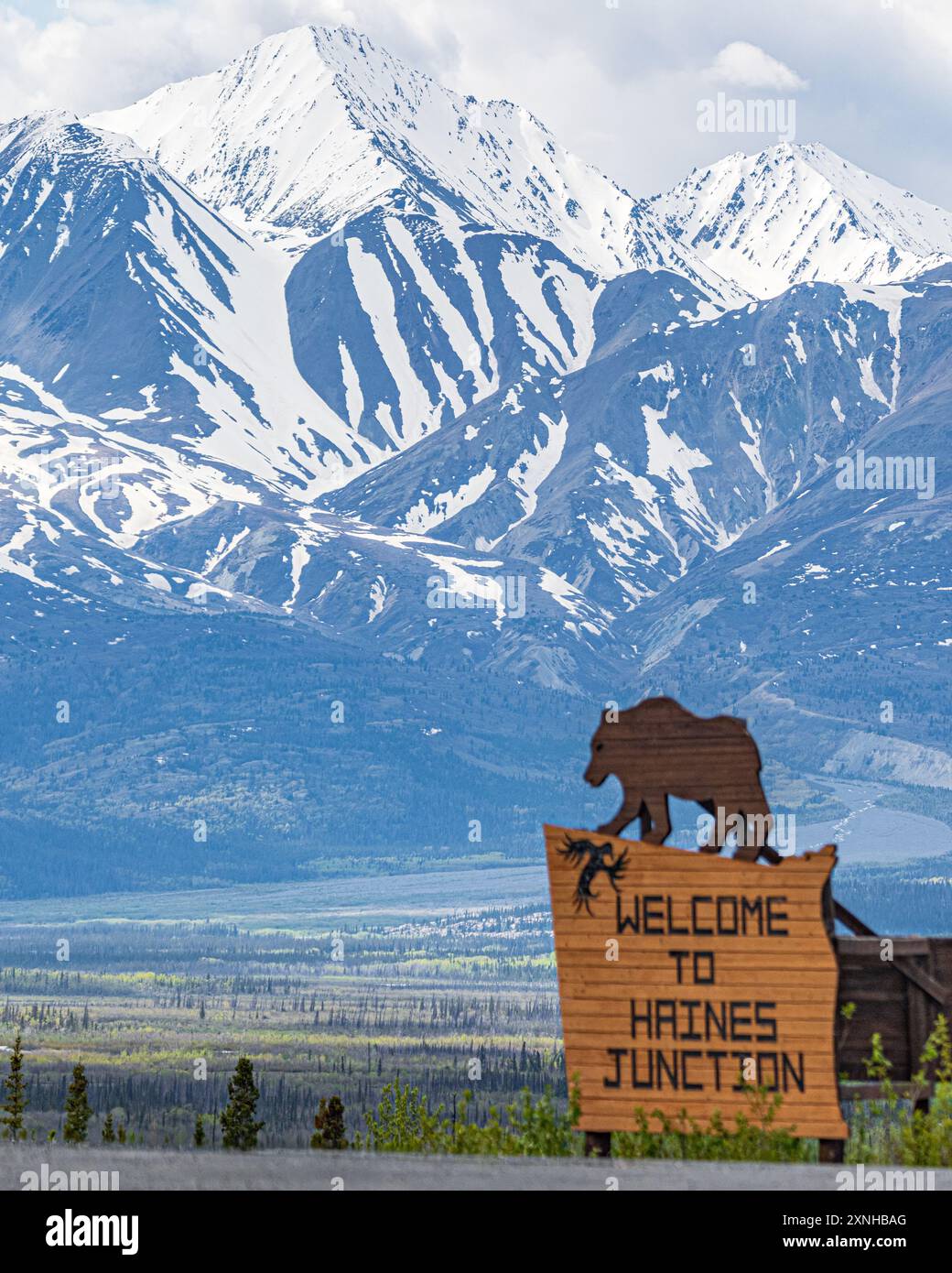 Spring time view Haines Junction in northern Canadian area with welcome ...