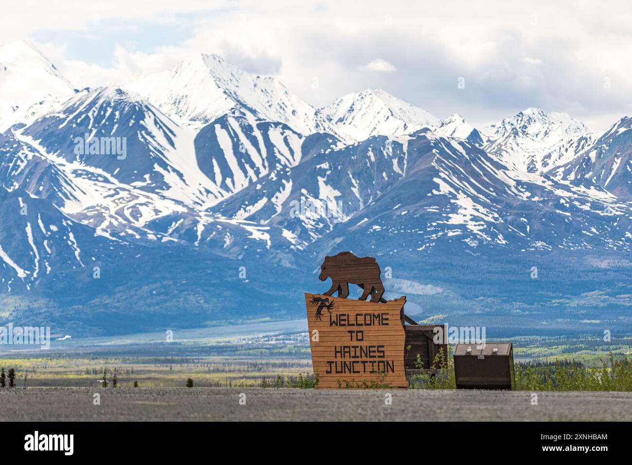 Spring time view Haines Junction in northern Canadian area with welcome ...