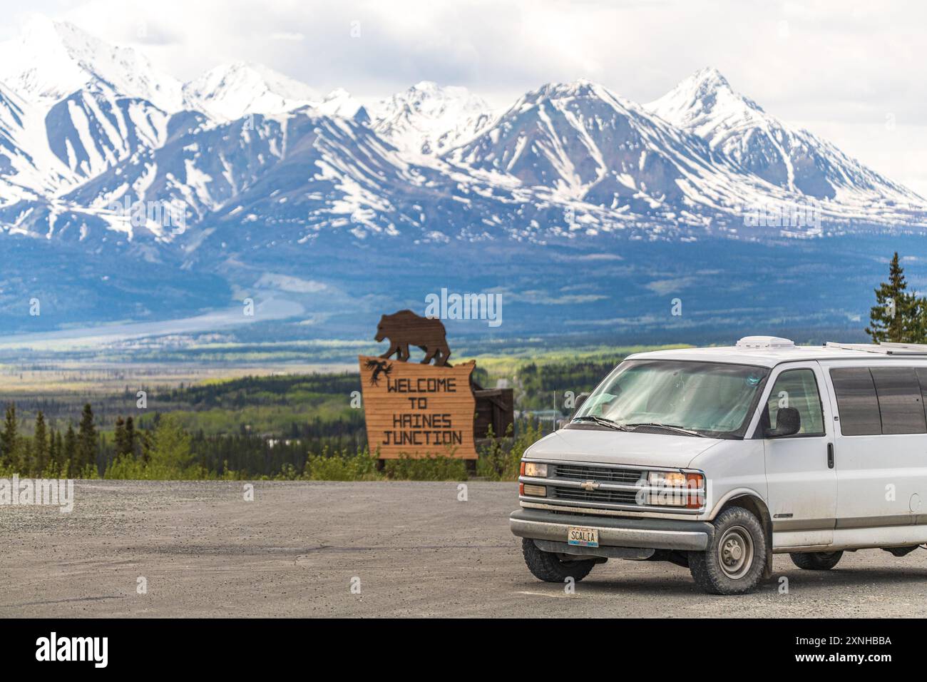 Spring time view Haines Junction in northern Canadian area with welcome ...