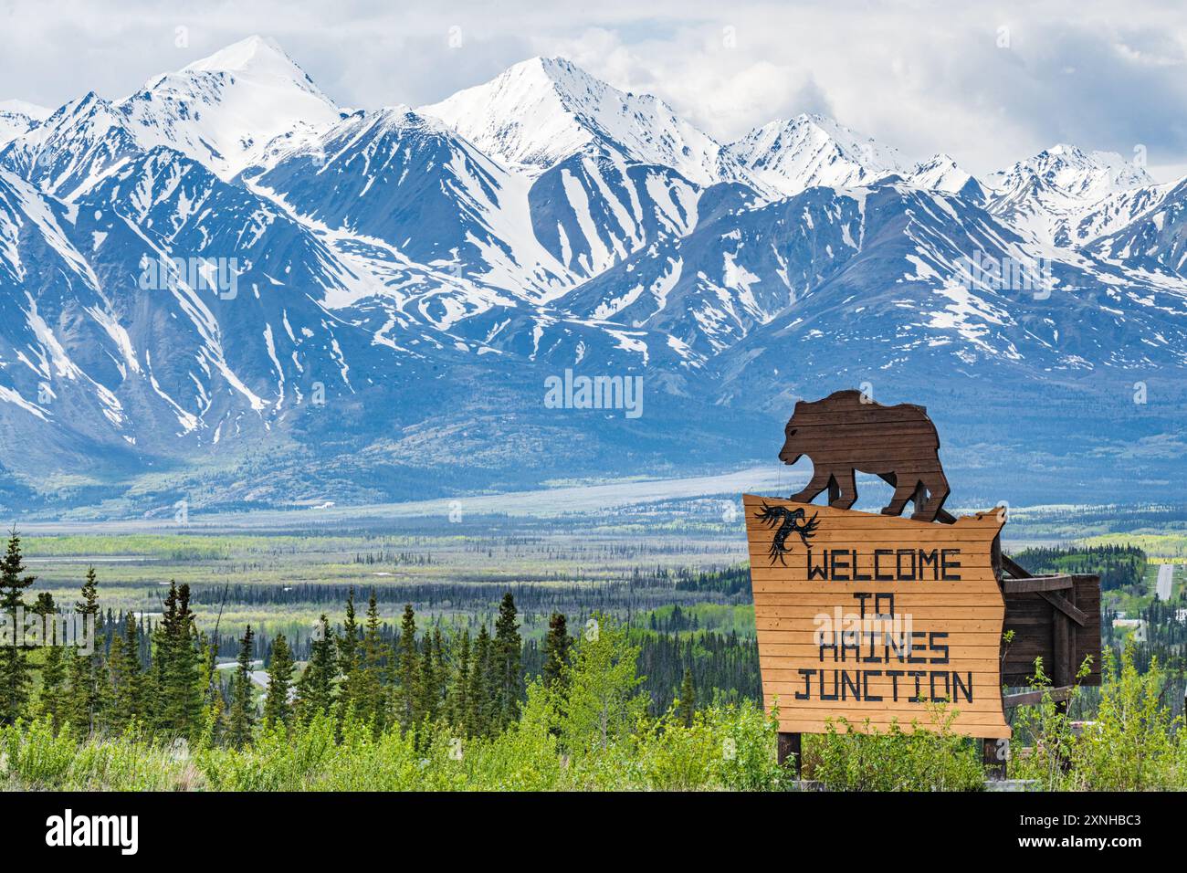 Spring time view Haines Junction in northern Canadian area with welcome ...
