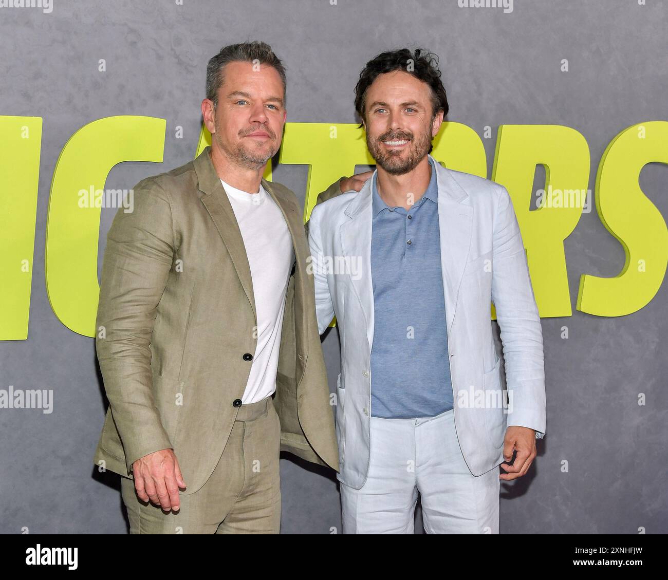 Matt Damon, left, and Casey Affleck attend the Apple Original Films