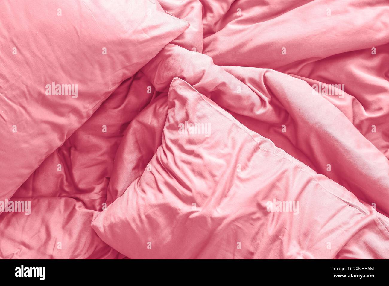 Clean sheet with pillows on bed, top view Stock Photo