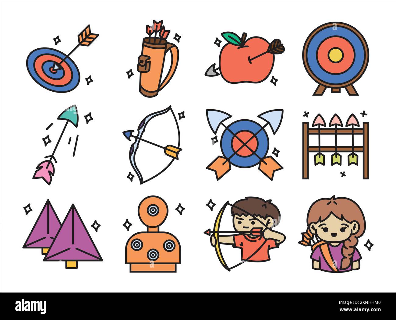 Archery Doodle Set Stock Vector
