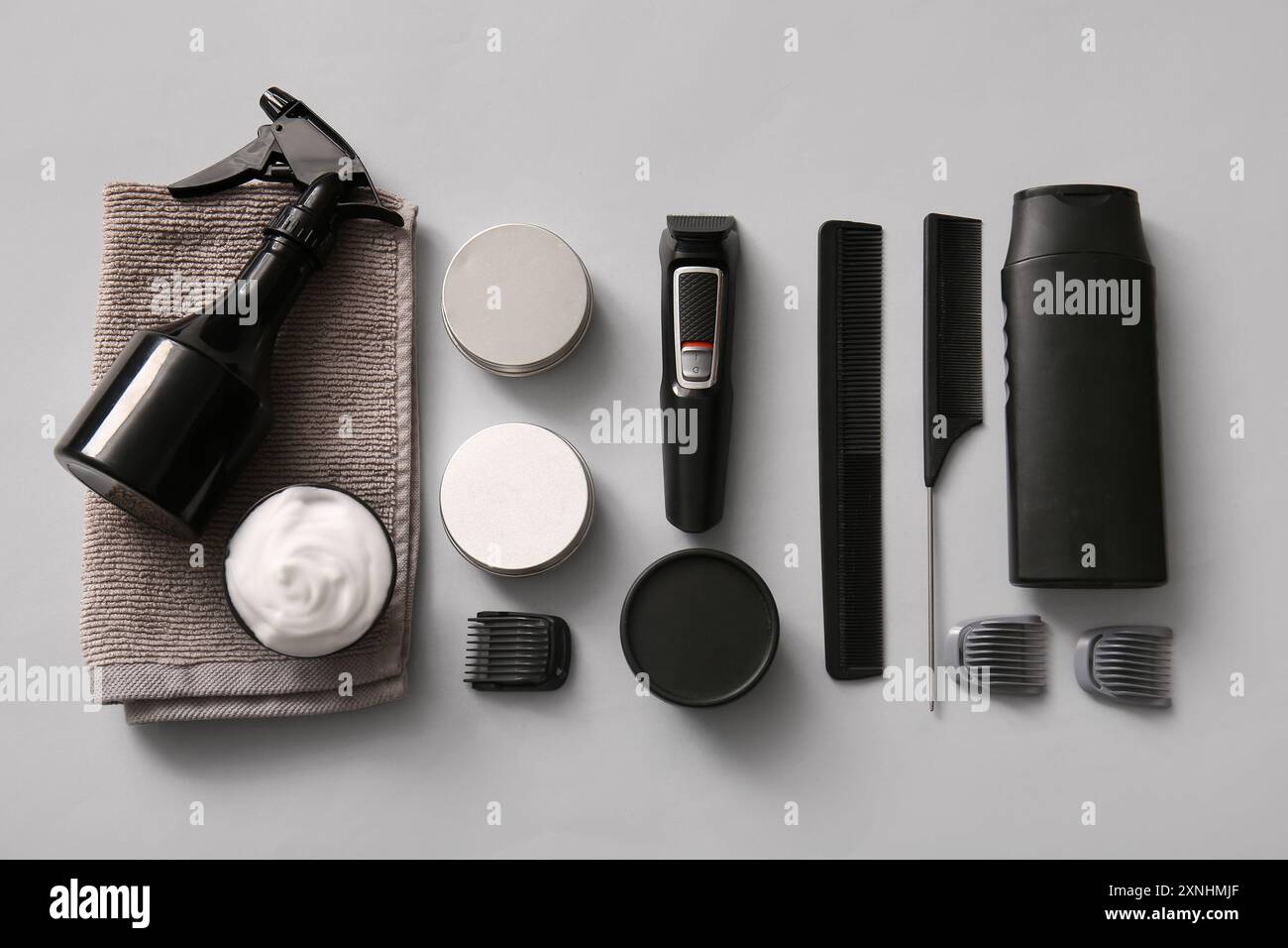 Set of male shaving accessories on grey background Stock Photo - Alamy