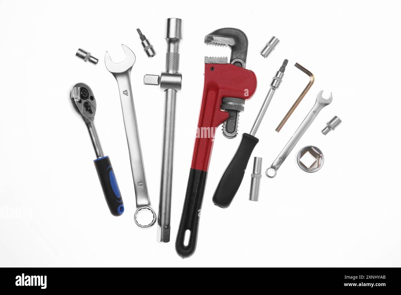 Set of auto mechanic's tools on white background, flat lay Stock Photo ...