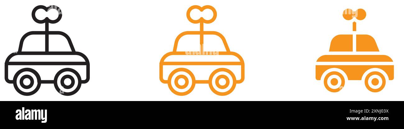 Clockwork car toy icon web design logo set collection in flat vector Stock Vector