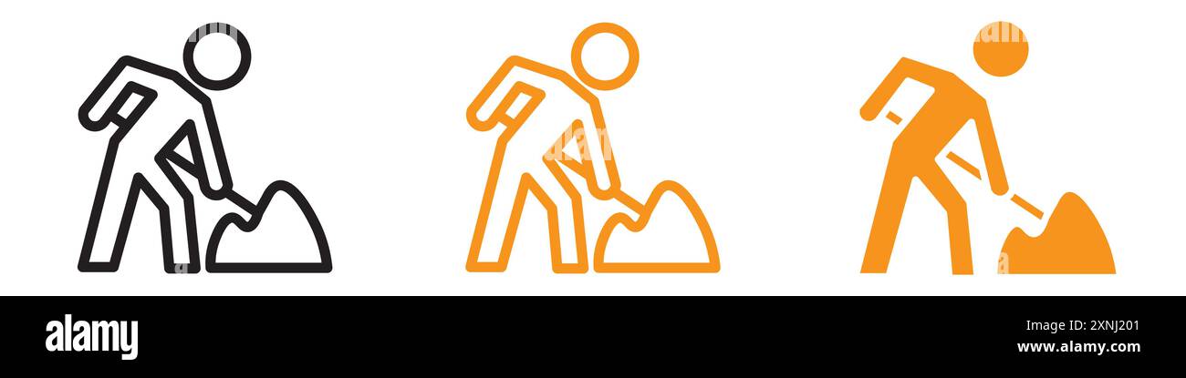 Worker digging icon web design logo set collection in flat vector Stock Vector