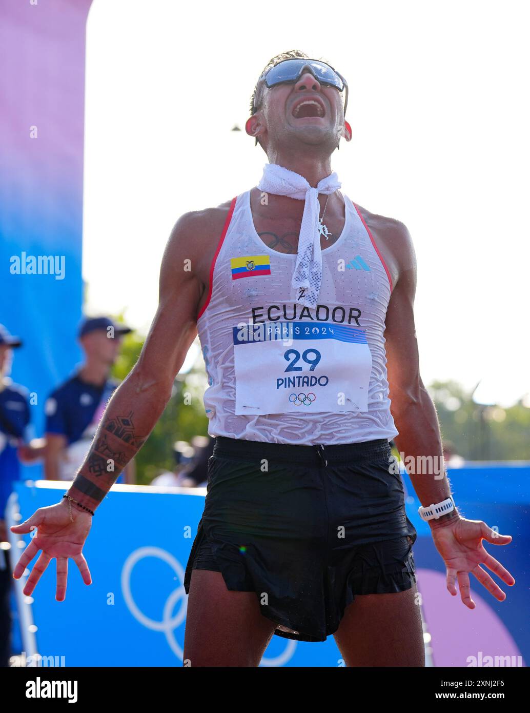 Ecuador's Brian Pintado celebrates winning the Men's 20km Race Walk at ...
