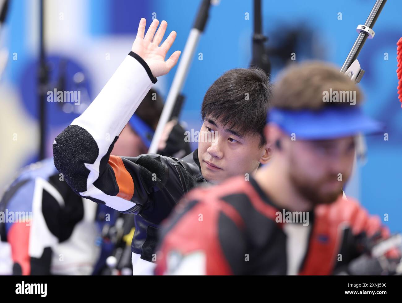 Chateauroux, France. 1st Aug, 2024. Liu Yukun (C) of China reacts ...