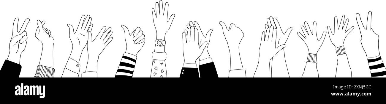 Doodle sketch hands up gestures comic icons silhouettes vector set ...