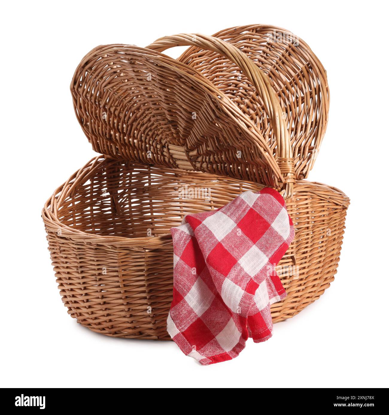 One picnic wicker basket with lids isolated on white Stock Photo - Alamy