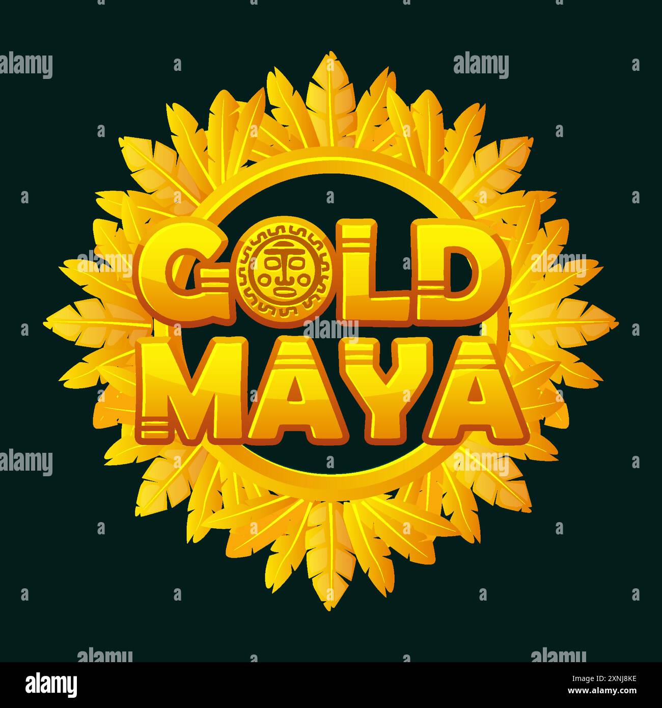 Icon for casino-themed Maya game. Logo- Maya gold, textured and volumetric text for your games Stock Vector