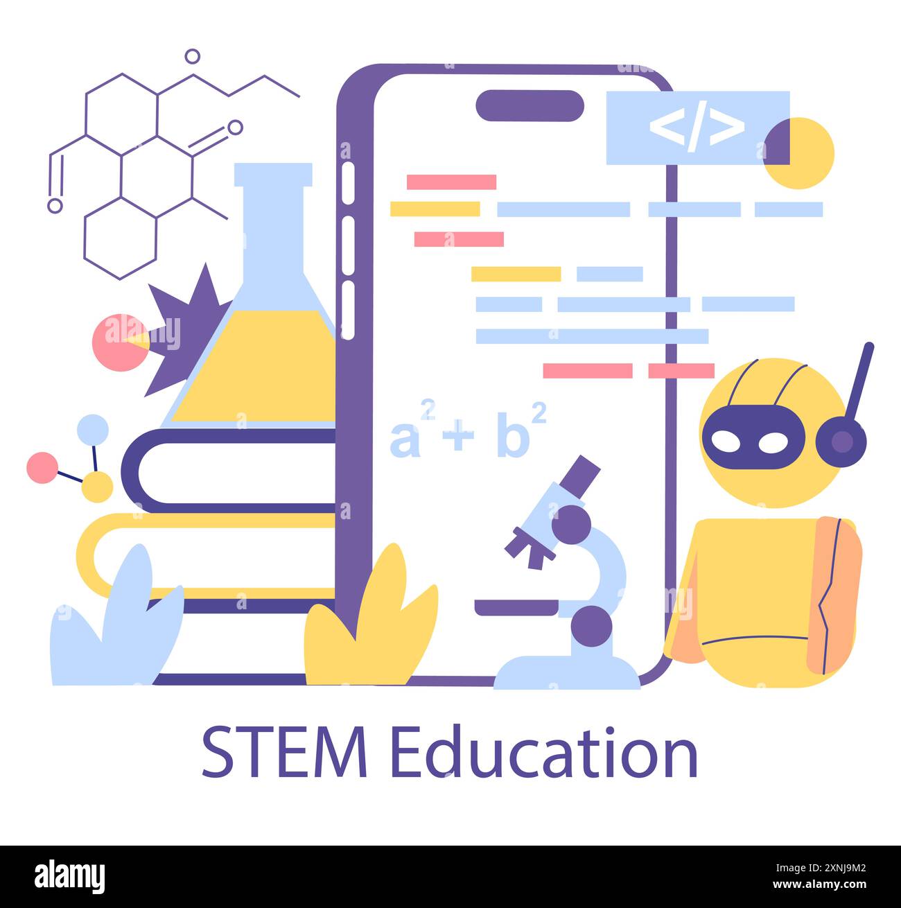 STEM Education concept. Interactive mobile learning tools with icons of ...