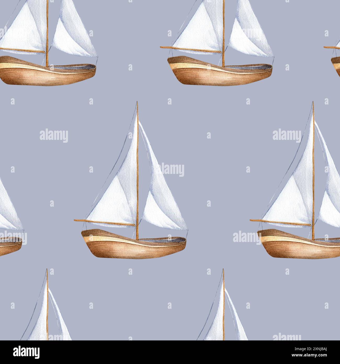 Simple ship in cute style beige tone watercolor seamless pattern ...
