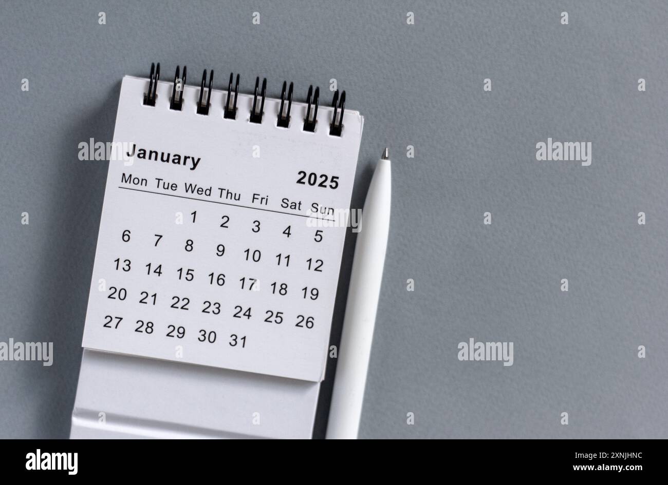 Hello 2025. January 2025 planning calendar on gray background Stock Photo Alamy
