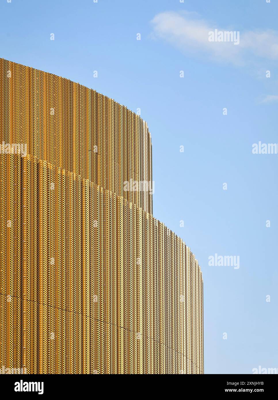 Detail of exterior facade cladding. Swansea Arena  and Copr Bay Bridge, Swansea, United Kingdom. Architect: acme, 2024. Stock Photo