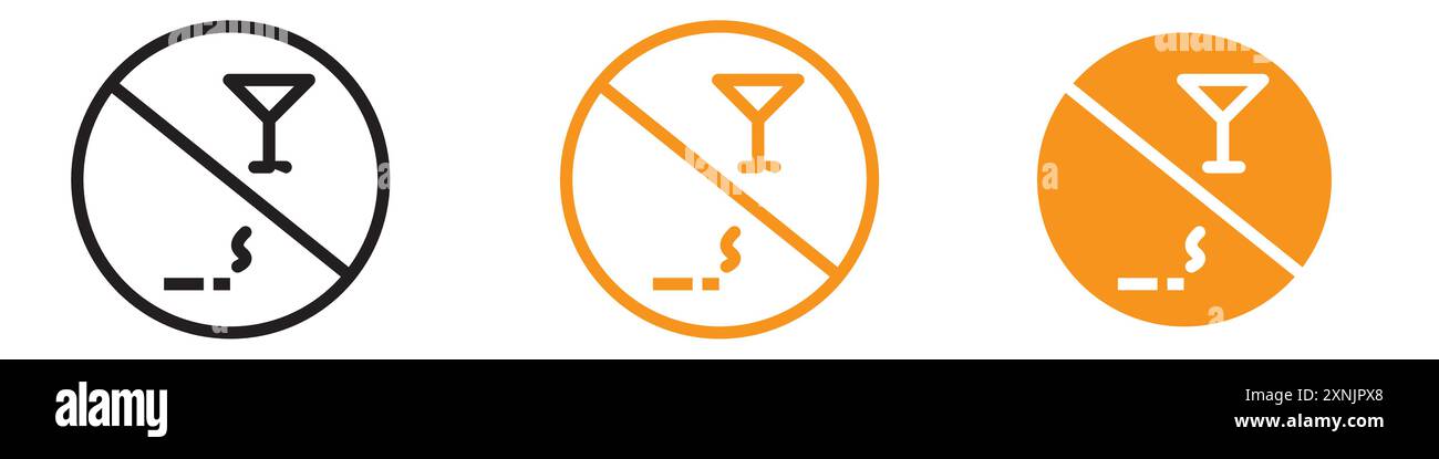No alcohol and cigarettes icon web design logo set collection in vector Stock Vector