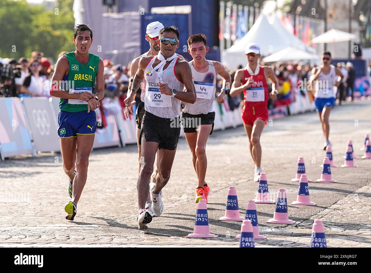 Brian Daniel Pintado of Ecuador and Caio Bonfim of Brazil compete ...
