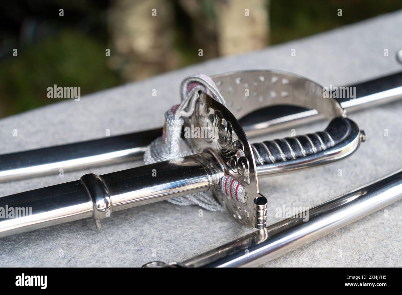 Silver colored metal decorative saber handle Stock Photo