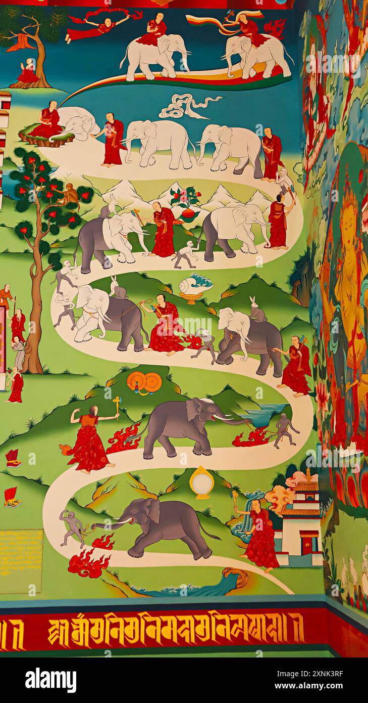 Painting of an elephant calming on Phyang Monastery, Leh, Ladakh, India. Stock Photo